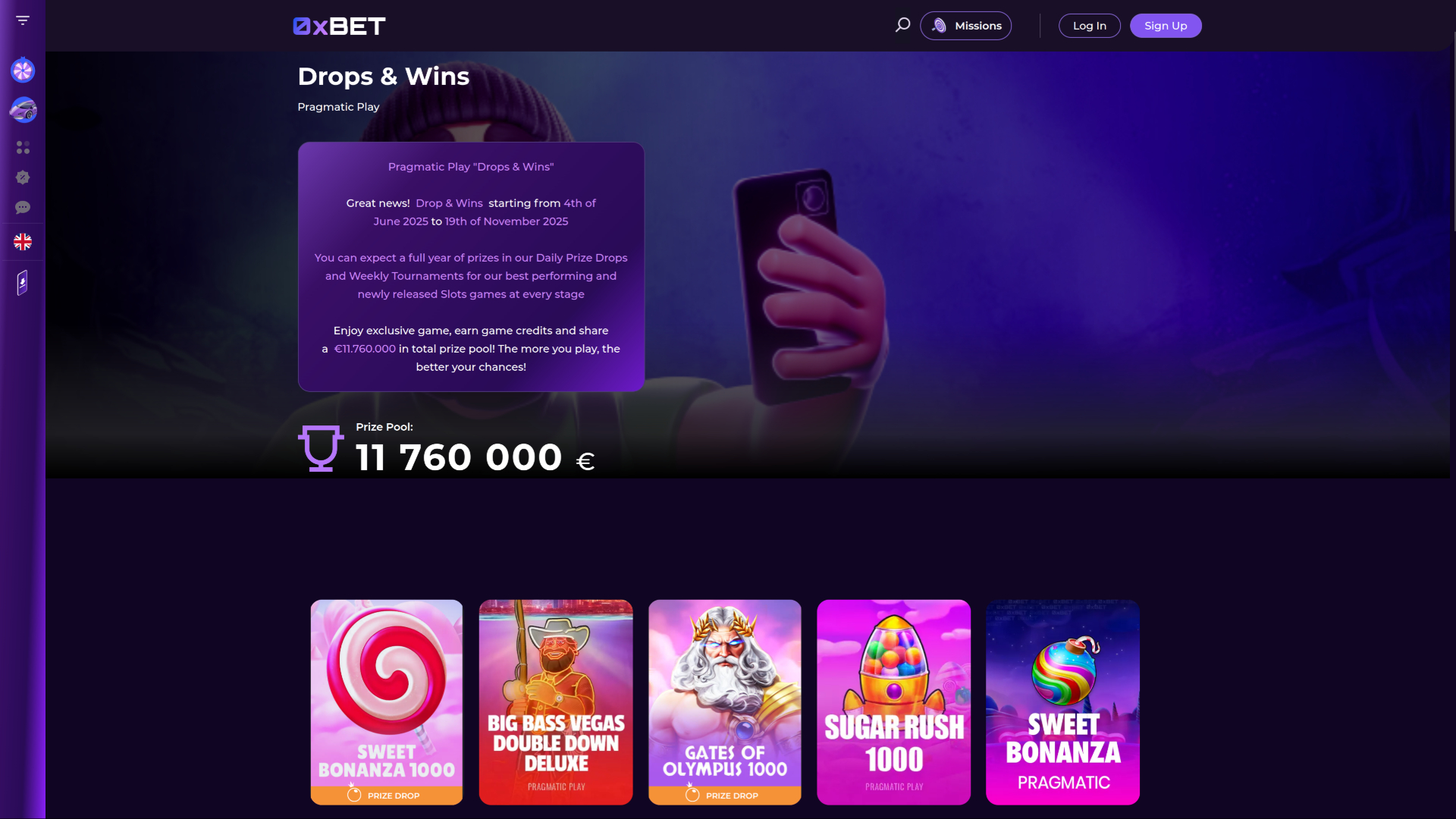 Drops and Wins de escritorio de 0XBet Casino