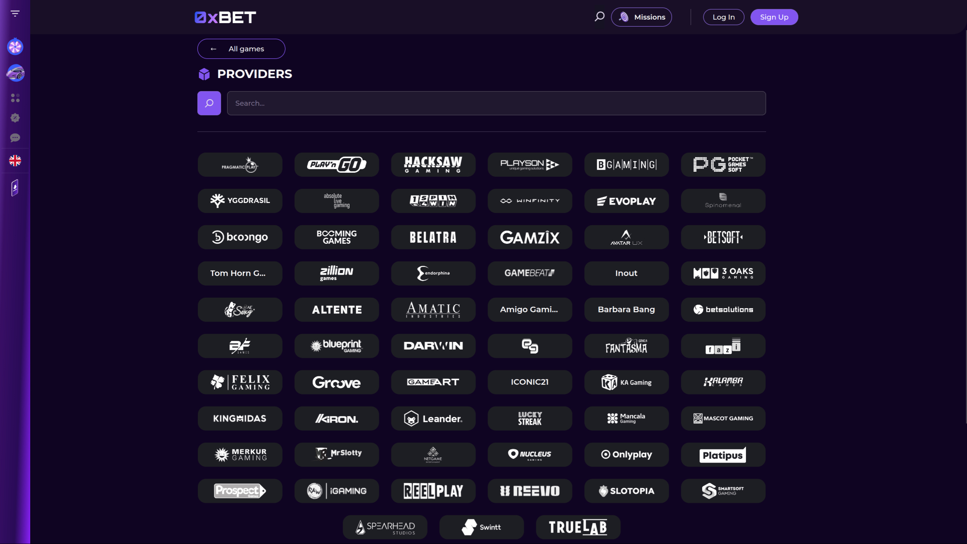 Desarrolladores de juegos de escritorio de 0XBet Casino