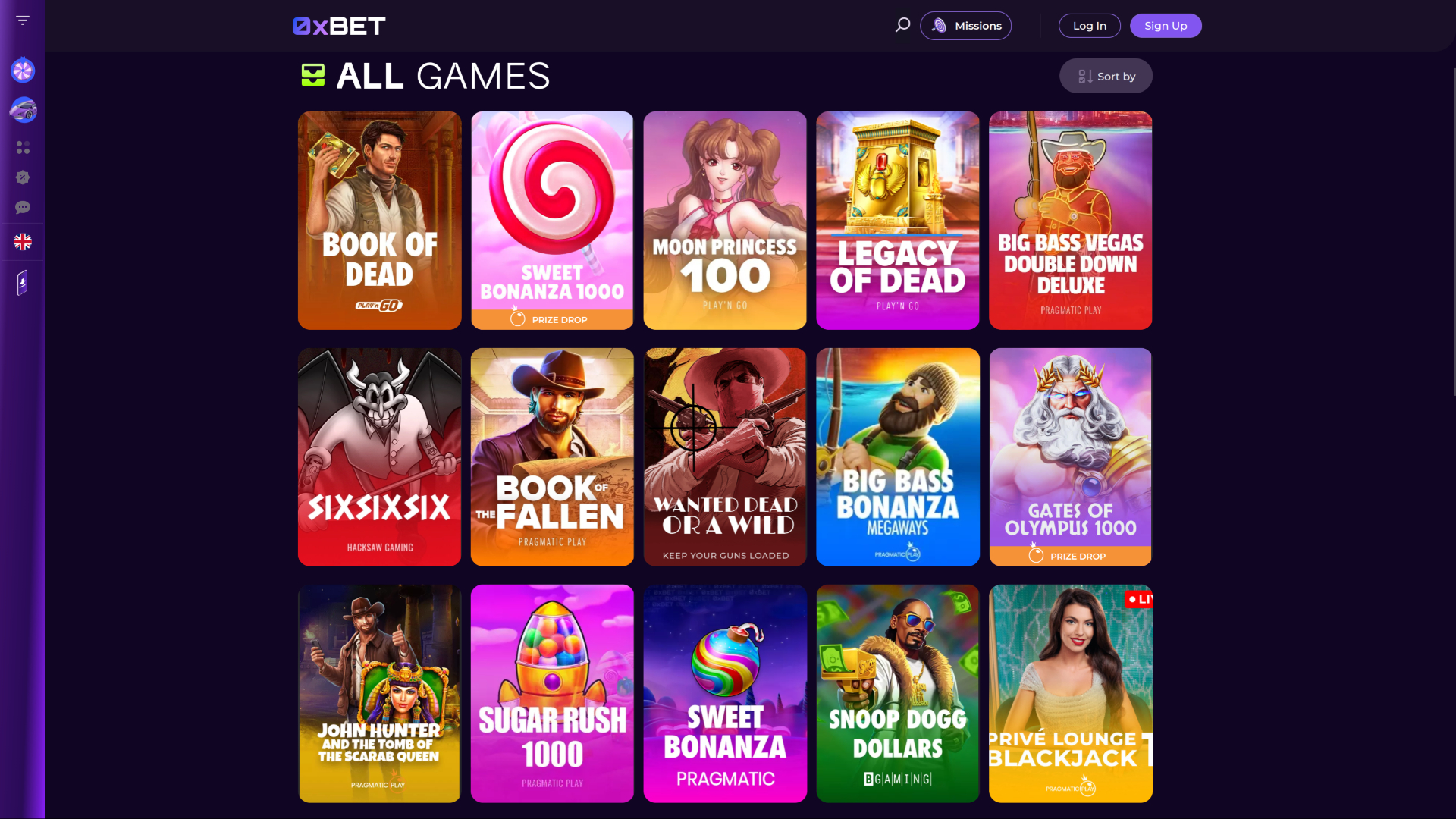 Juegos de escritorio de 0XBet Casino