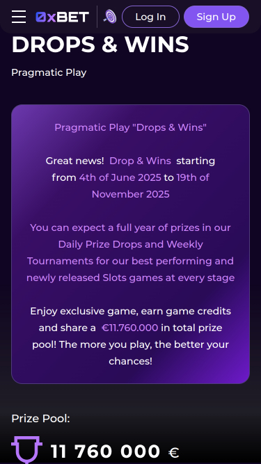 Drops and Wins móviles de 0XBet Casino