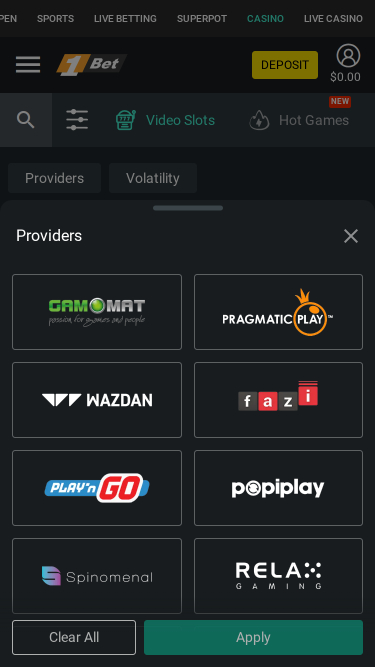 Desarrolladores de juegos móviles de 1Bet Casino