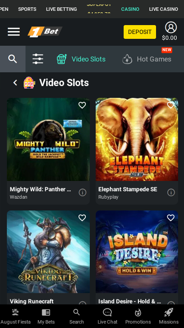 Juegos móviles de 1Bet Casino