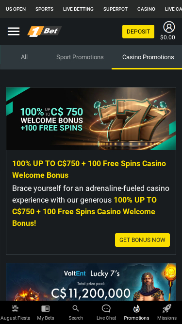 Promociones móviles de 1Bet Casino
