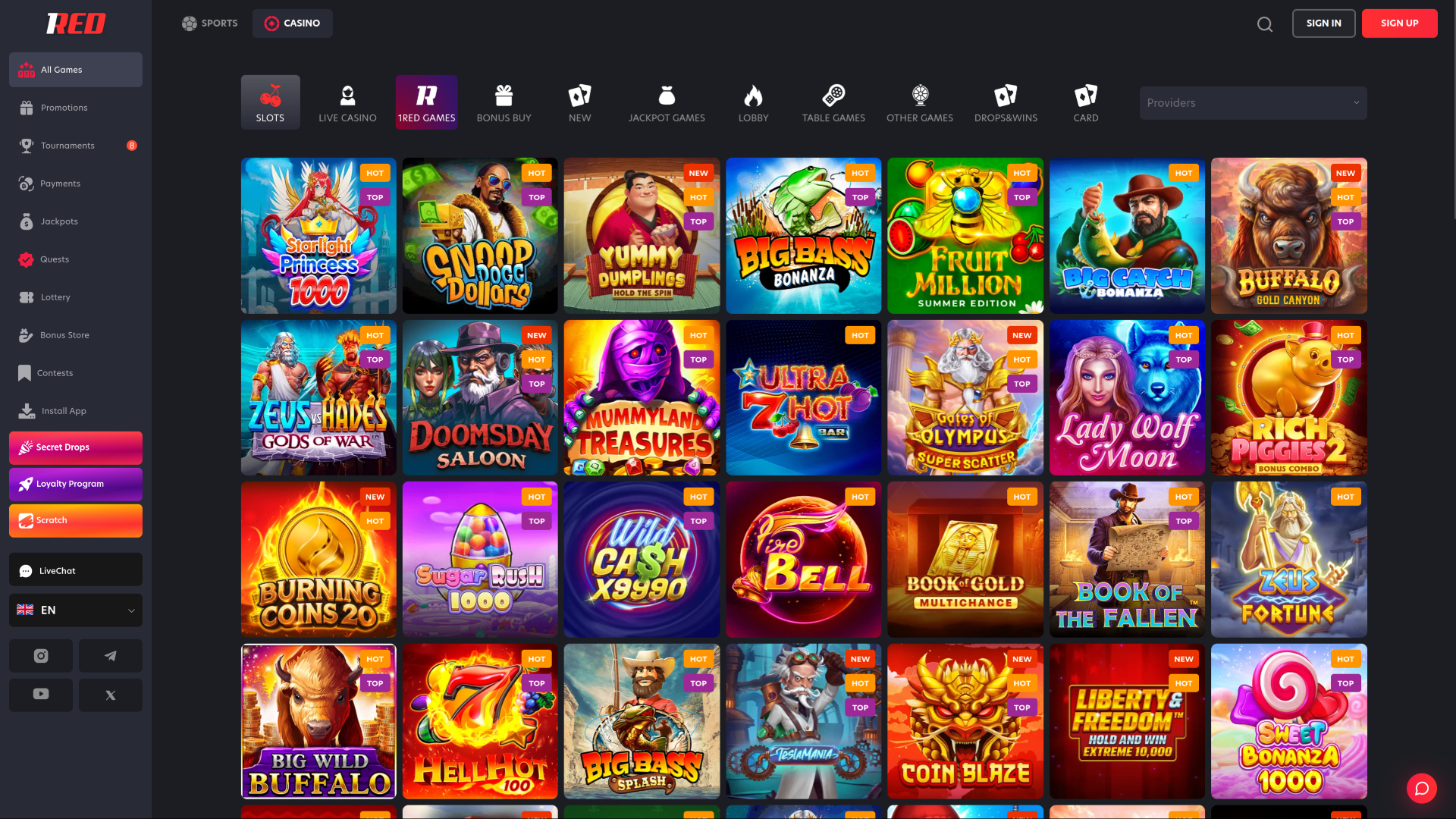 Jeux sur bureau de 1red Casino