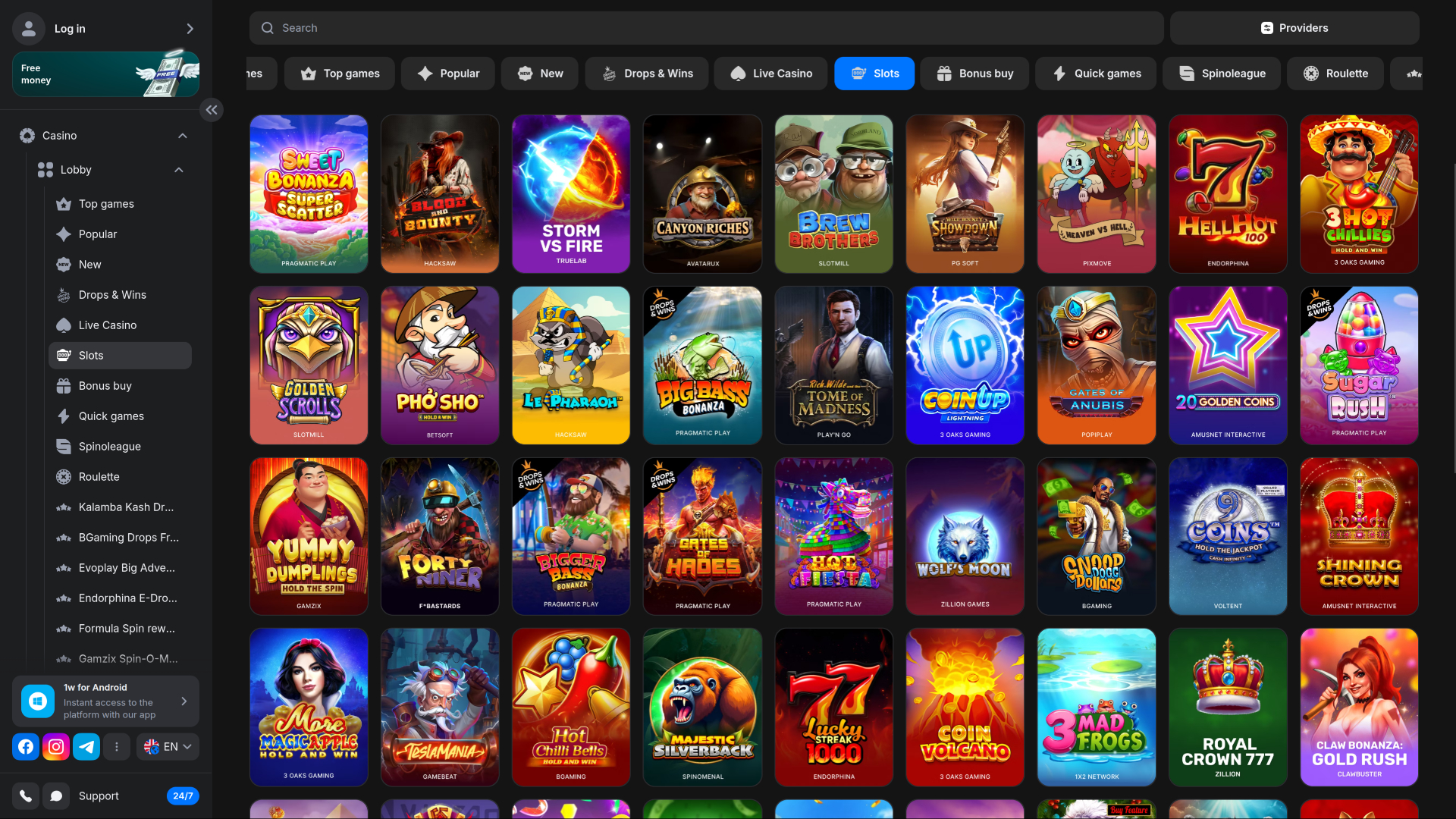 Juegos de escritorio de 1win Casino