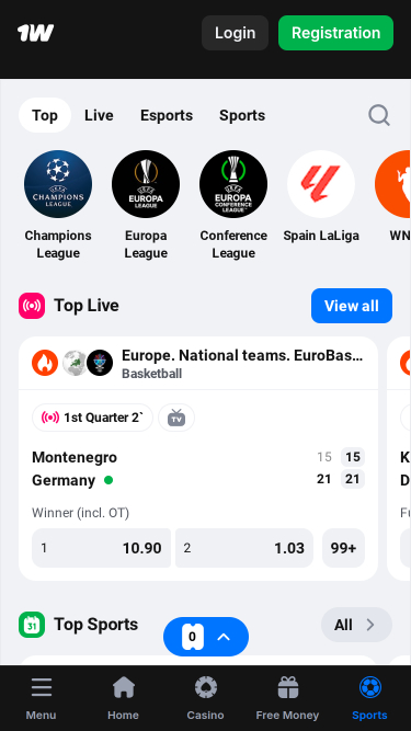 Deportes móviles de 1win Casino