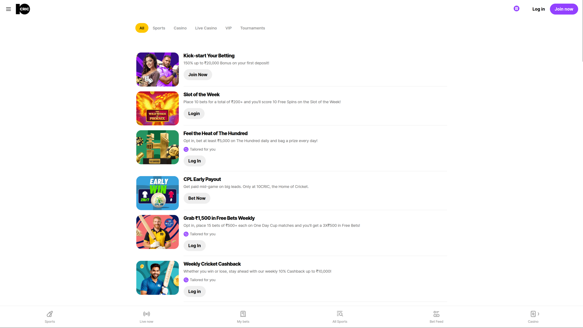 Promotions de bureau de 10cric Casino