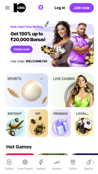 Page d’accueil mobile de 10cric Casino