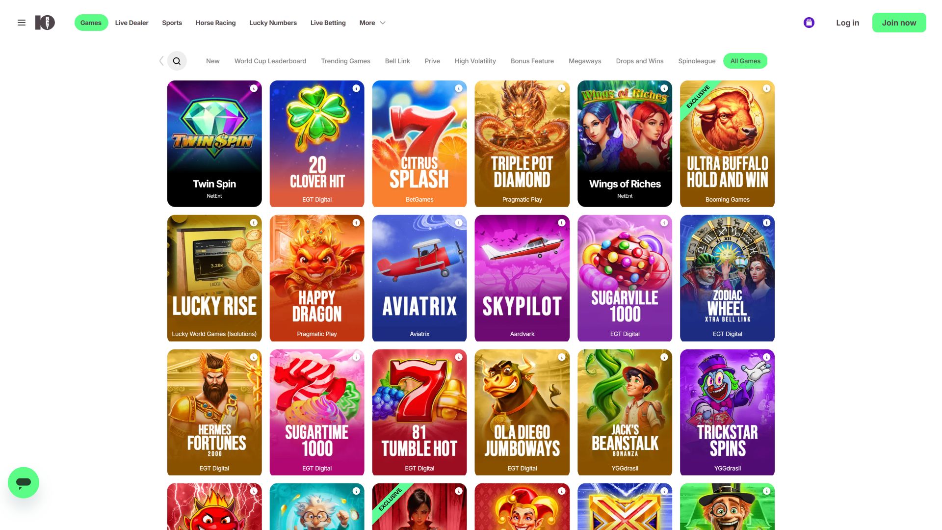 10Bet Casino Desktop-Spiele