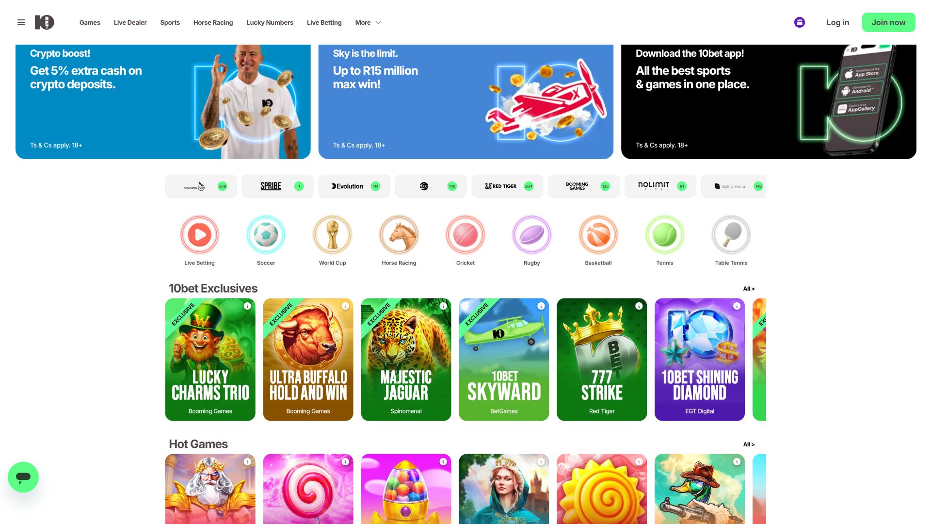 10Bet Casino Desktop-Startseite