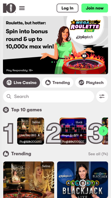 Casino móvil con crupier en vivo de 10Bet