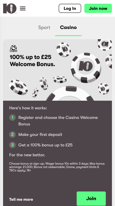 Promociones móviles del casino 10Bet