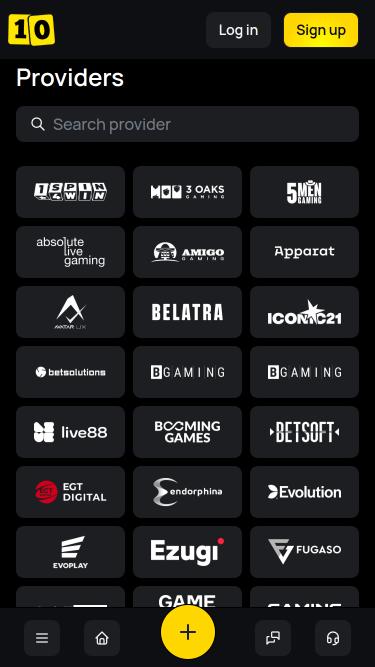 Page mobile des développeurs du jeu 10Black Casino