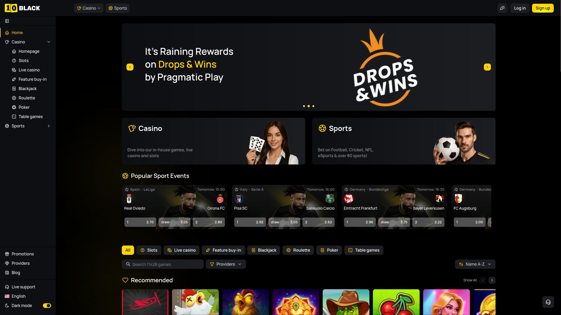 Page d'accueil du casino 10Black