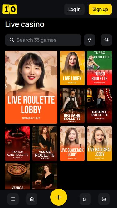 Page mobile du casino en direct 10Black