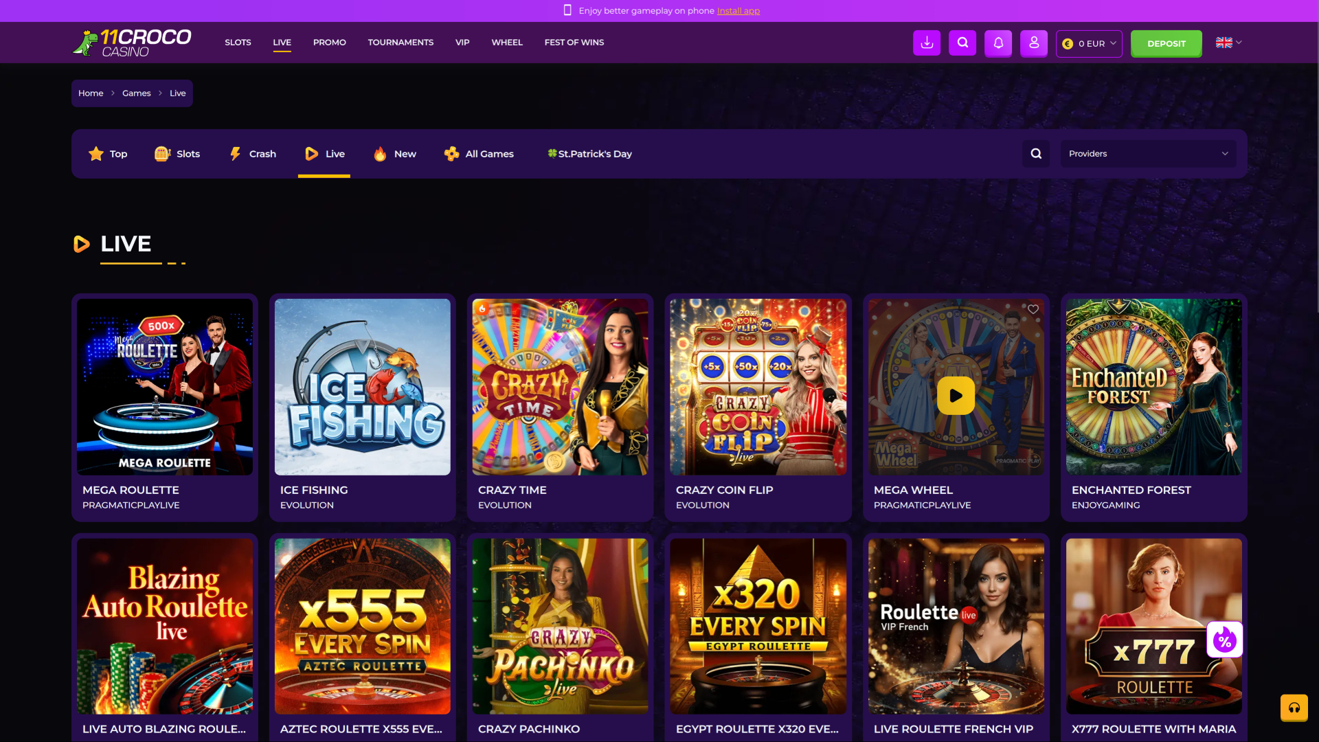 11croco Casino Desktop Live Dealer