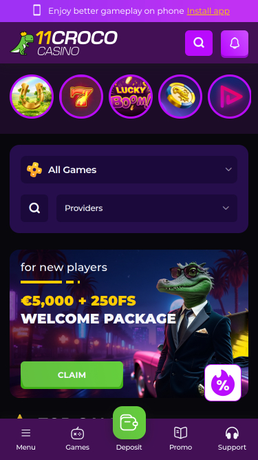 Pagina iniziale mobile di 11croco Casino