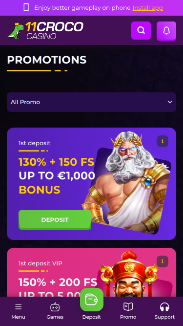 Promozioni per dispositivi mobili di 11croco Casino