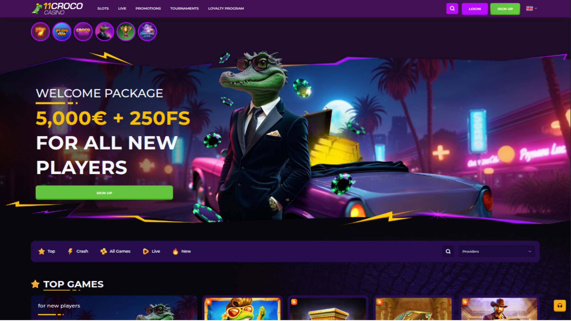 Homepage screenshot of 11Croco Casino