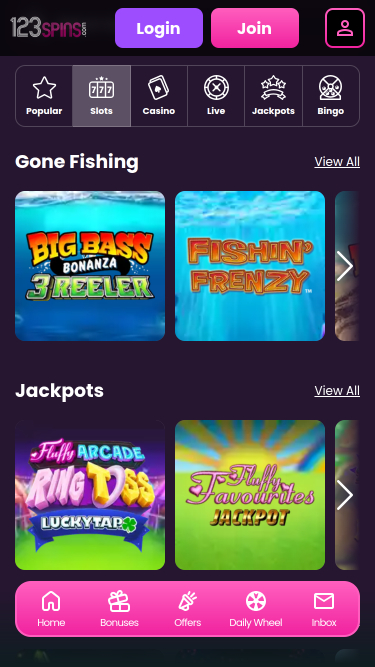 Jeux mobiles de 123Spins Casino