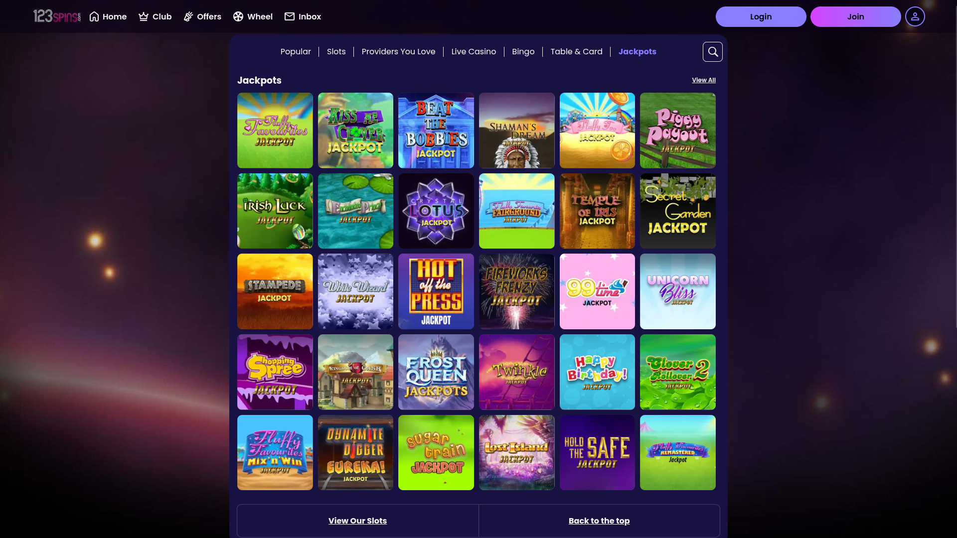 Jackpot do cassino 123Spins para computador