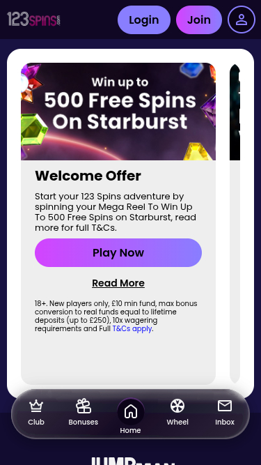 Promoções do Cassino 123Spins para Dispositivos Móveis