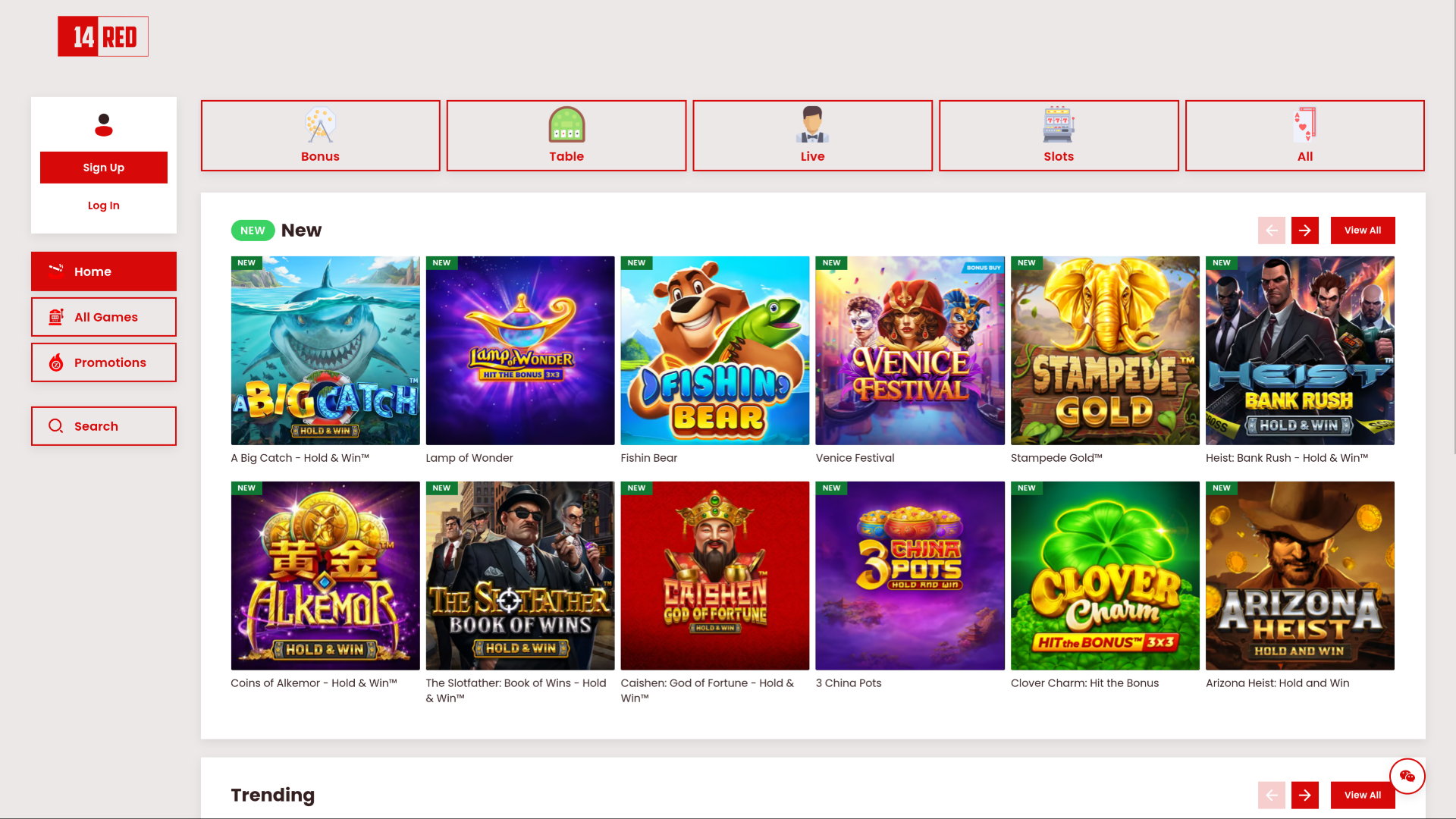 Page d'accueil de bureau de 14Red Casino