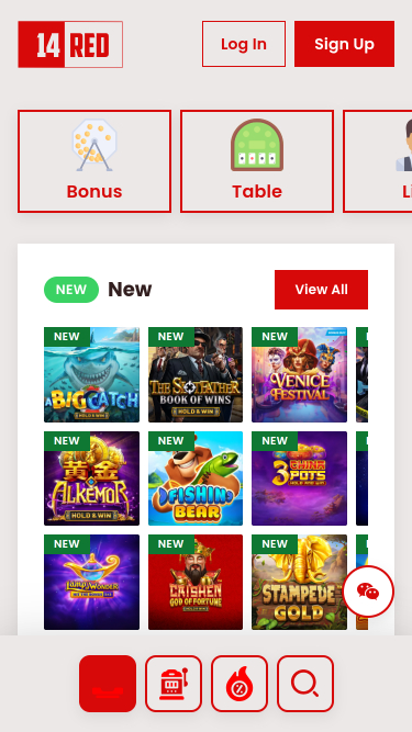Page d'accueil mobile de 14Red Casino