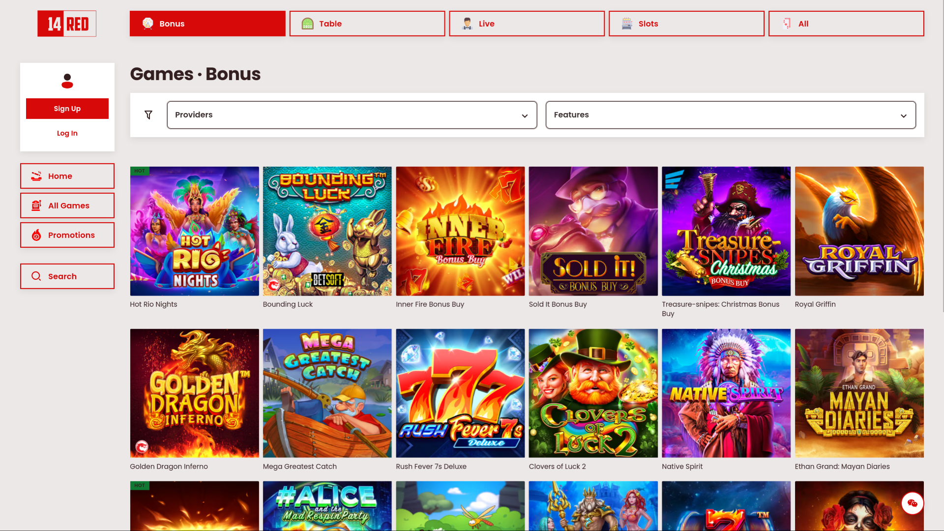 14Red Casino Desktop-Bonusspiele