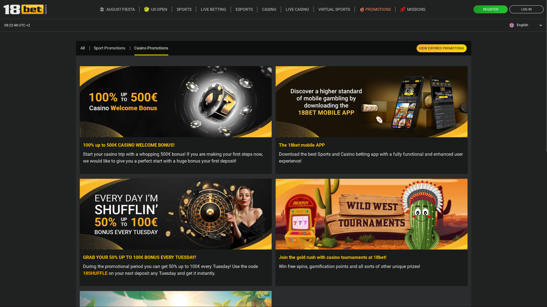 Promociones de escritorio de 18Bet Casino