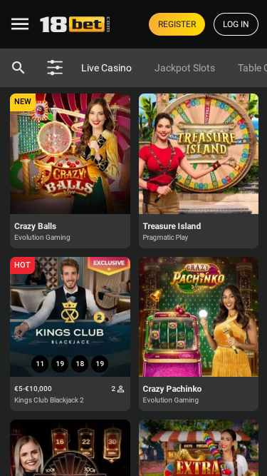 Crupier en vivo móvil de 18Bet Casino