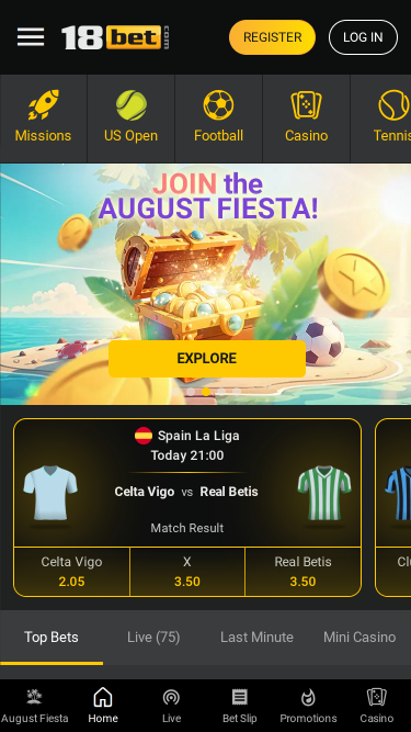 Deportes móviles de 18Bet Casino