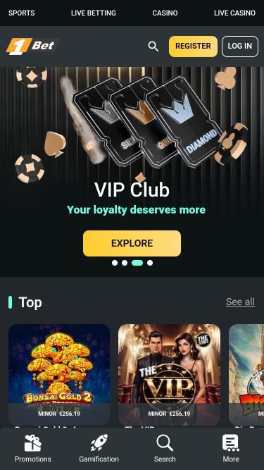 Página de inicio móvil del casino 1Bet