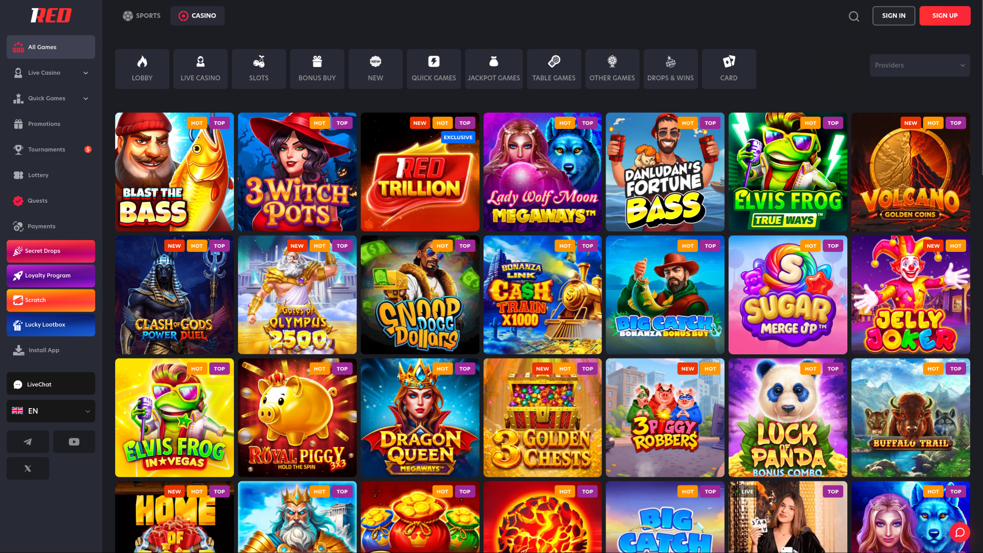 1red Casino Desktop Games