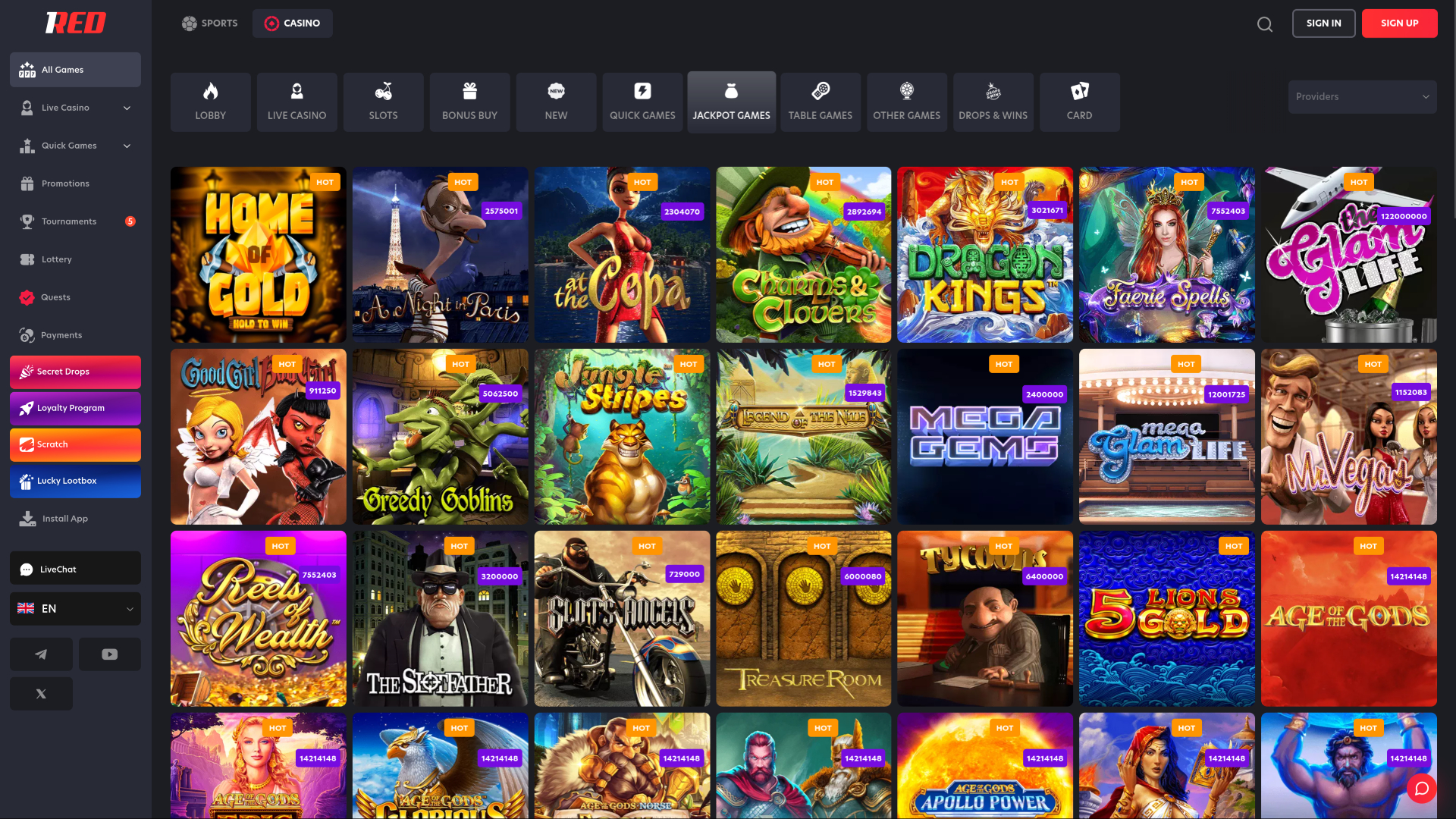1red Casino Desktop Jackpot