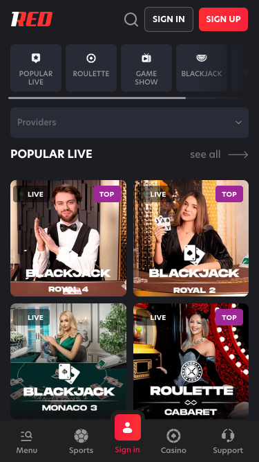 1red Casino Mobile Live Dealer