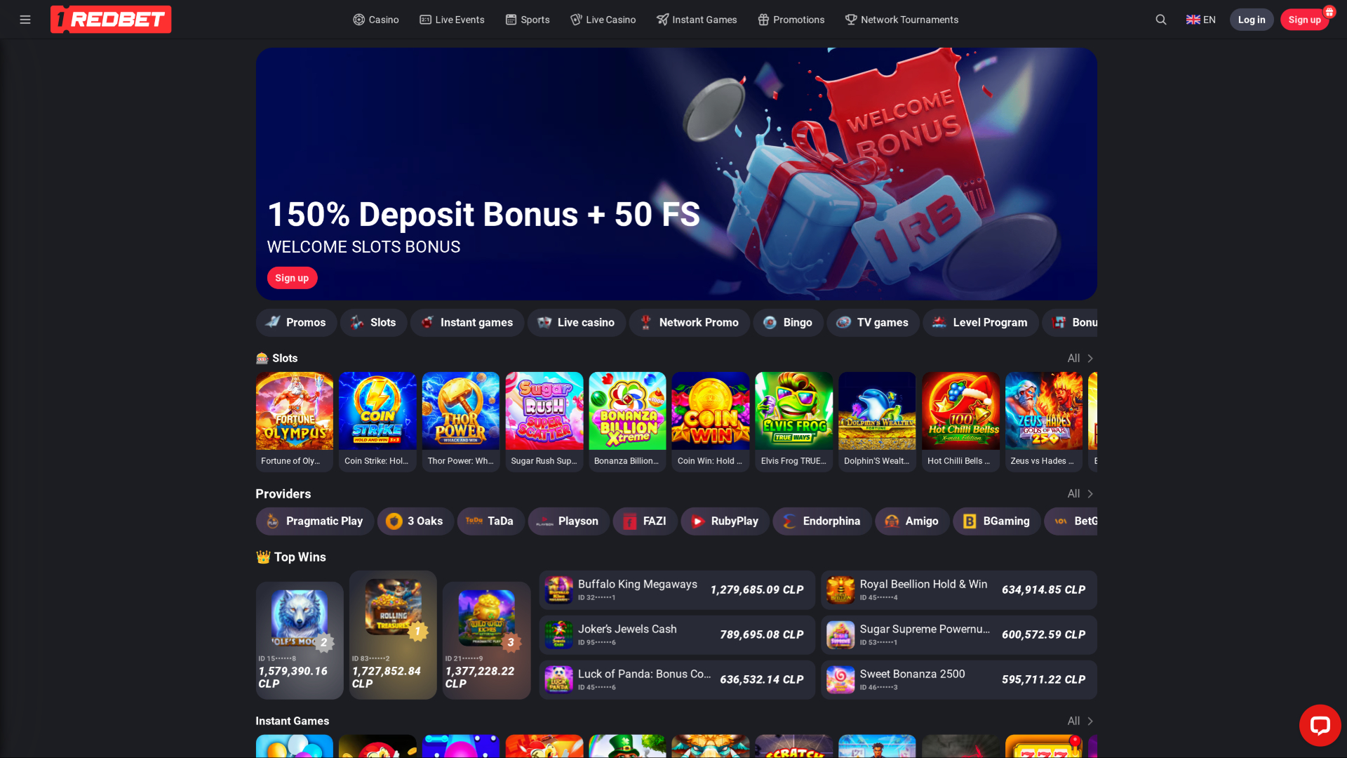 Página principal del casino 1RedBet