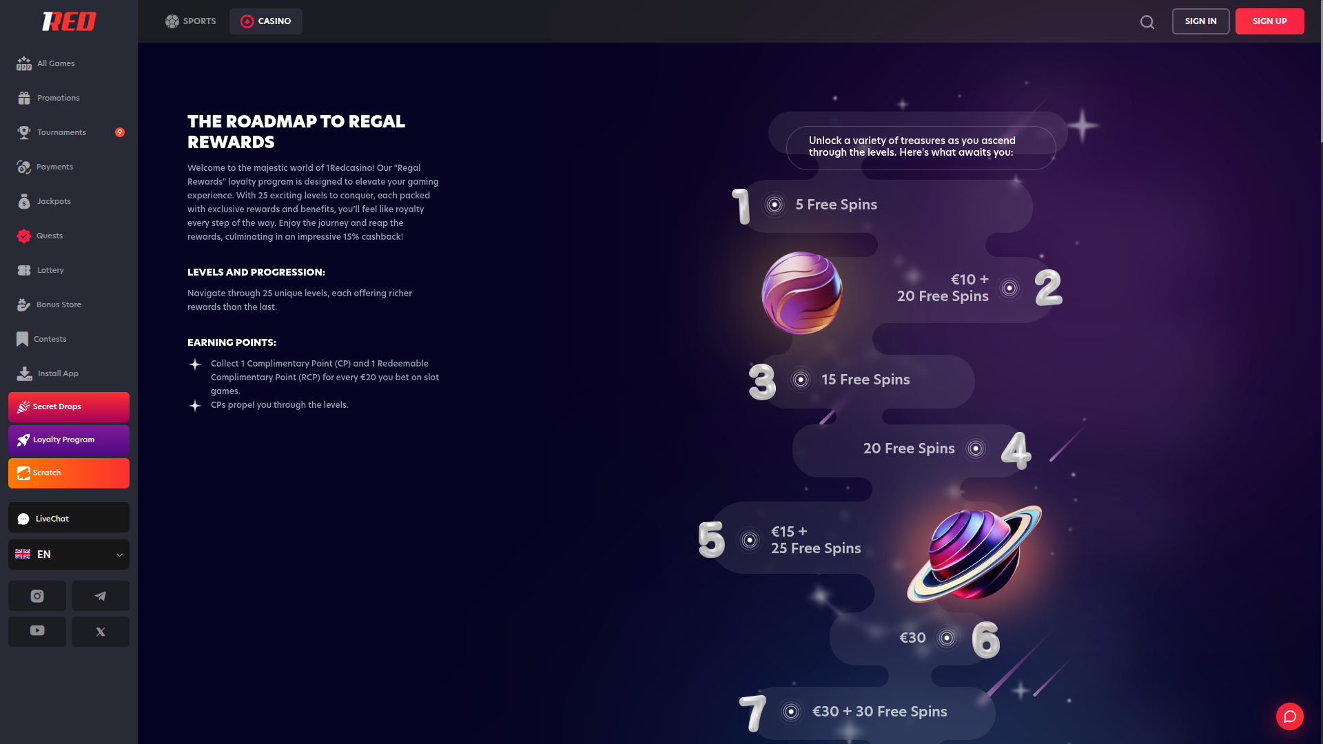 Programme VIP de bureau 1red Casino