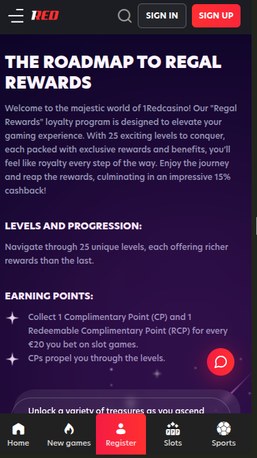 Programme VIP mobile 1red Casino