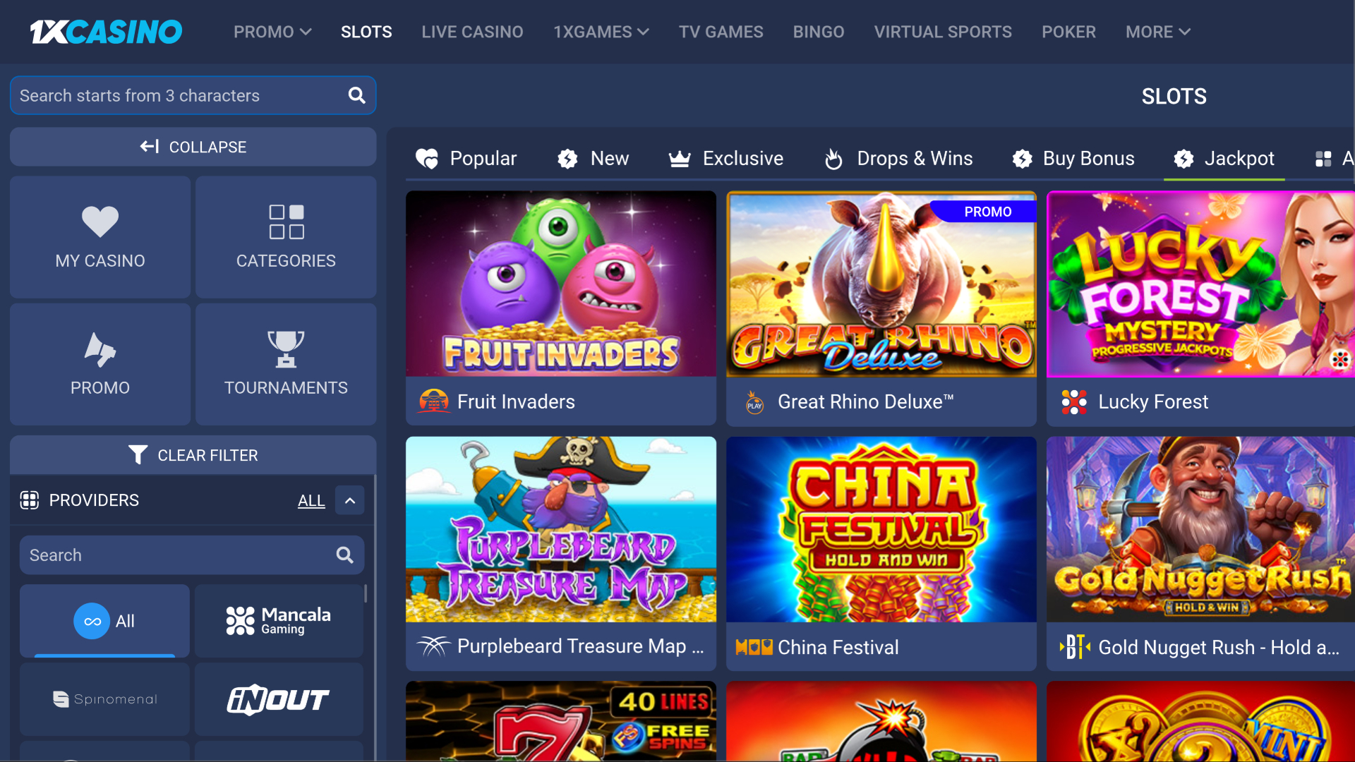 1xCasino Desktop Jackpot