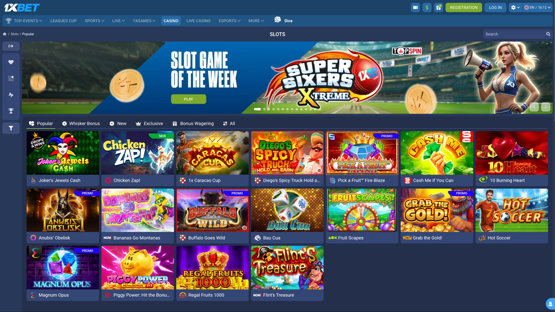 Página de inicio de escritorio de 1xBet Casino