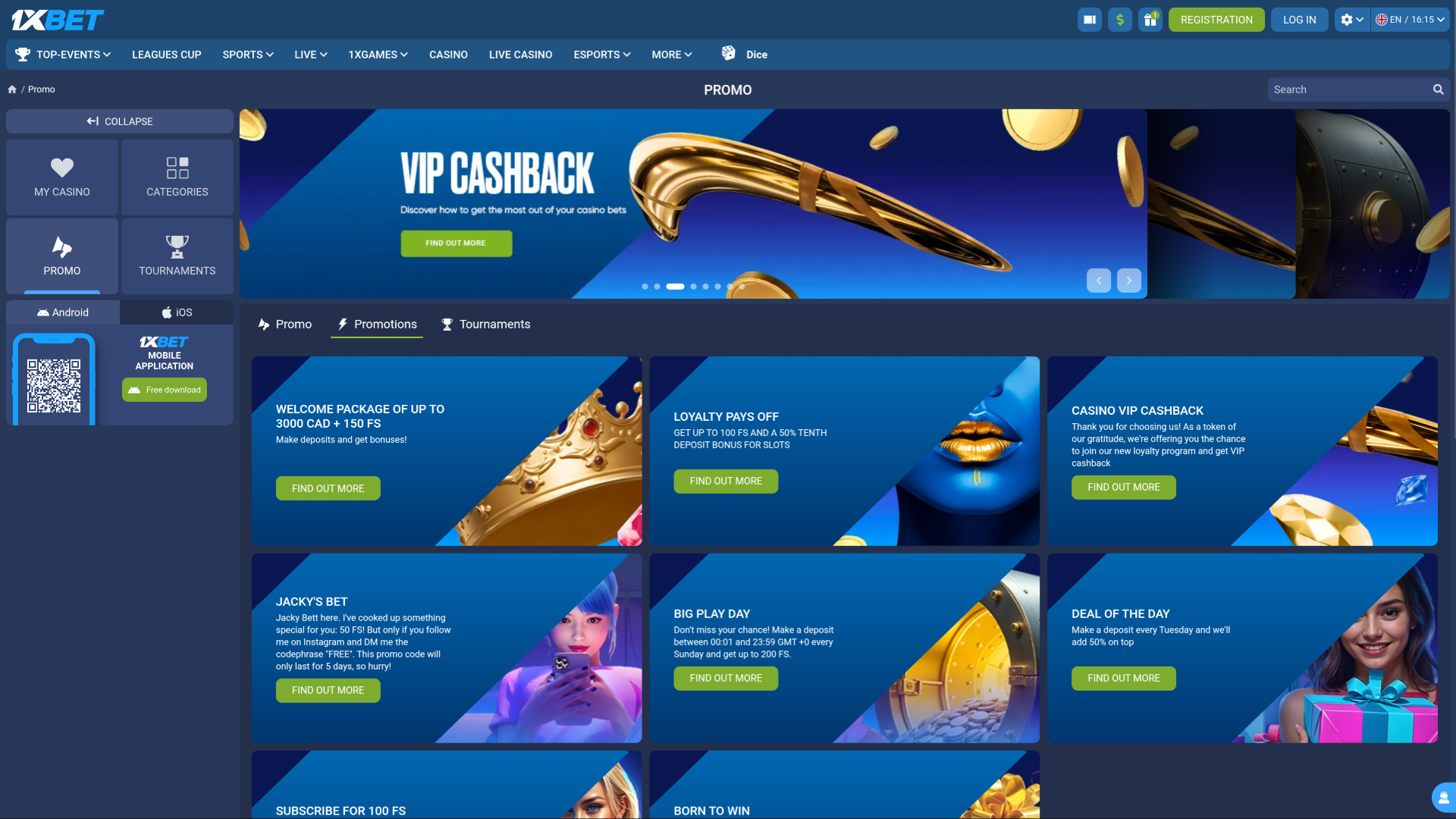 Promociones de escritorio de 1xBet Casino