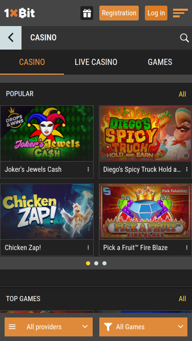 1xBit Casino Mobile Homepage