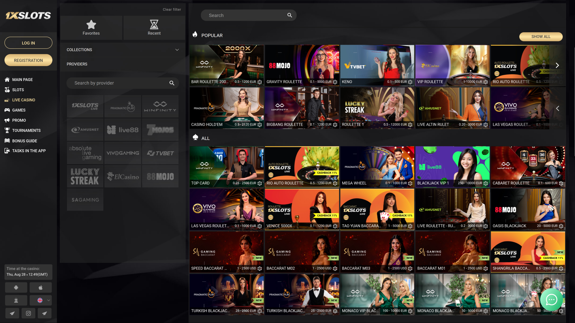 1xSlots Casino Desktop Live Dealer