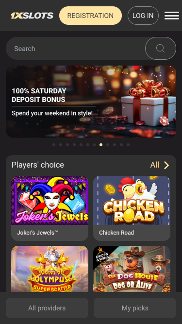 1xSlots Casino Mobile Homepage