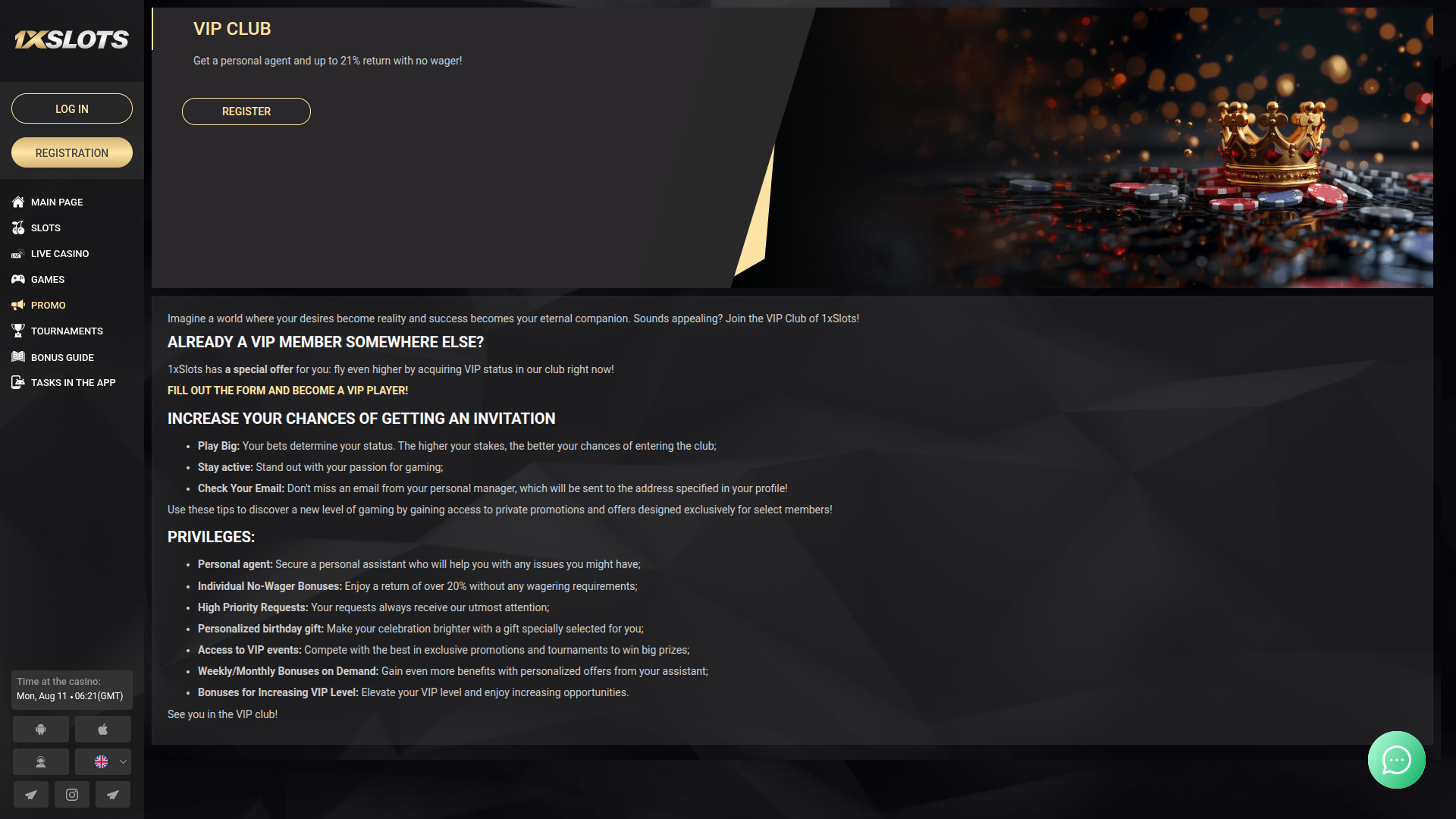 1xSlots Casino Desktop VIP Program