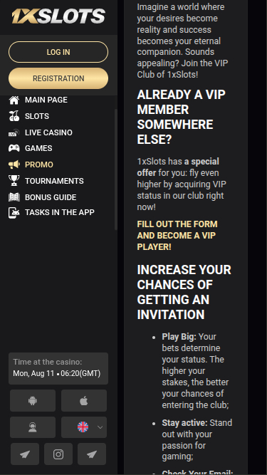 1xSlots Casino Mobile VIP Program