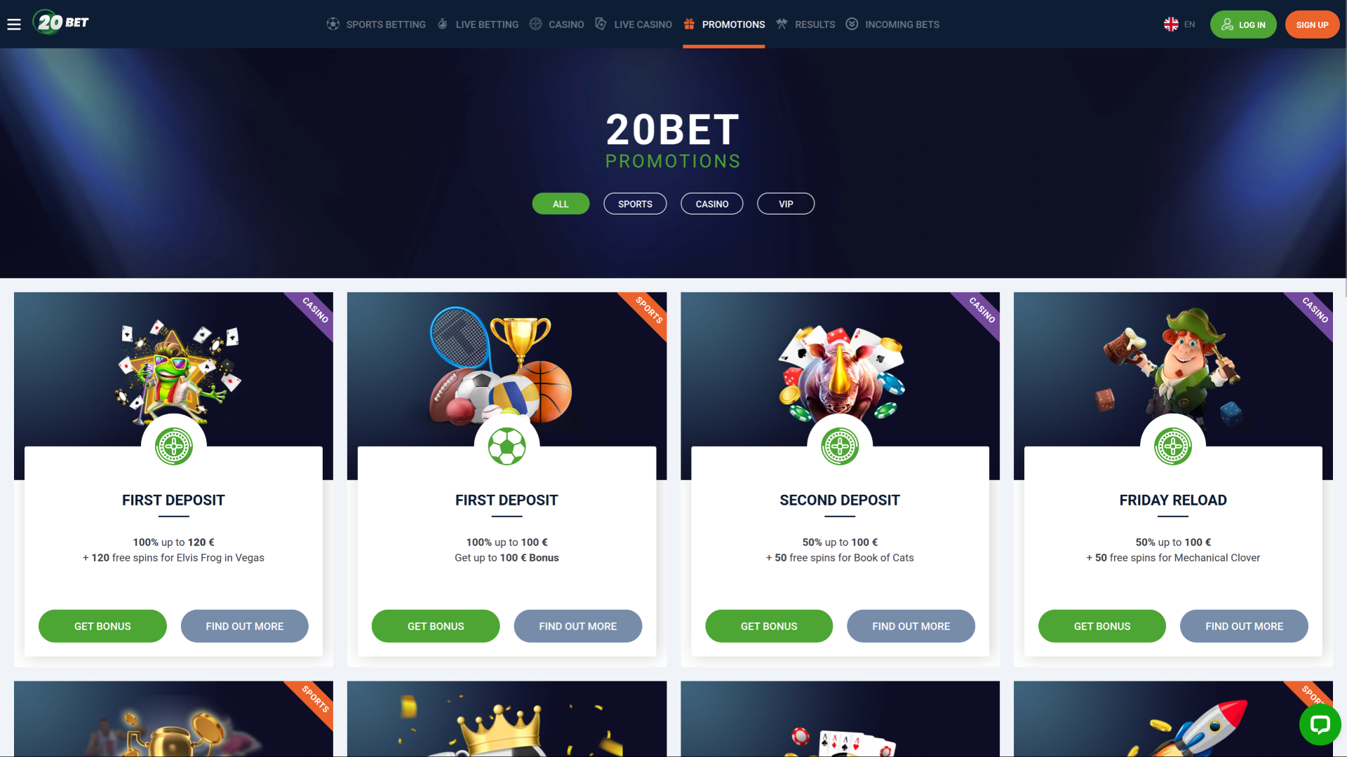 Promociones de escritorio de 20Bet Casino