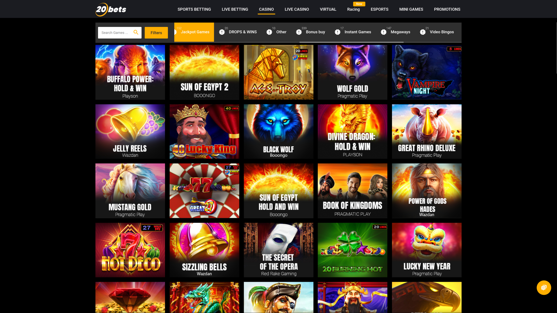 Jackpot desktop di 20Bets Casino
