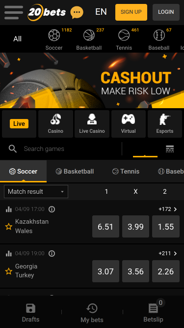 Sport mobile di 20Bets Casino